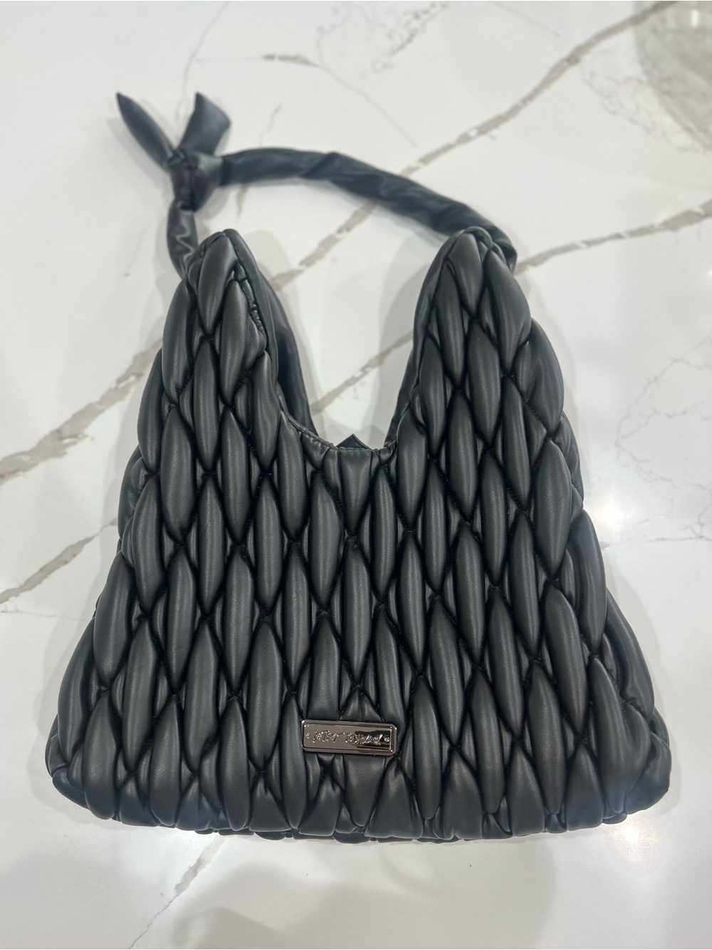 Betsey Johnson Xolinks  Black Quilted Knot-Handle Tote luxury faux leather